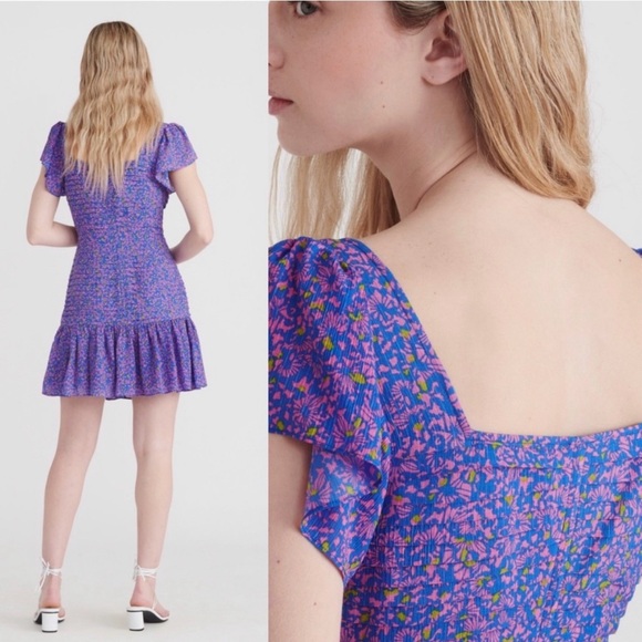 Tanya Taylor Yvette floral confetti cerulean print ruffle hem silk dress, size 6 - Picture 7 of 11